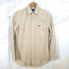 Wrangler Shirt Mens M Beige Western Long Sleeve Button Up Cotton Pearl Snaps