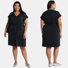 New Terra And Sky Belted Knit Utility Dress Pockets Womens Size 14W Black