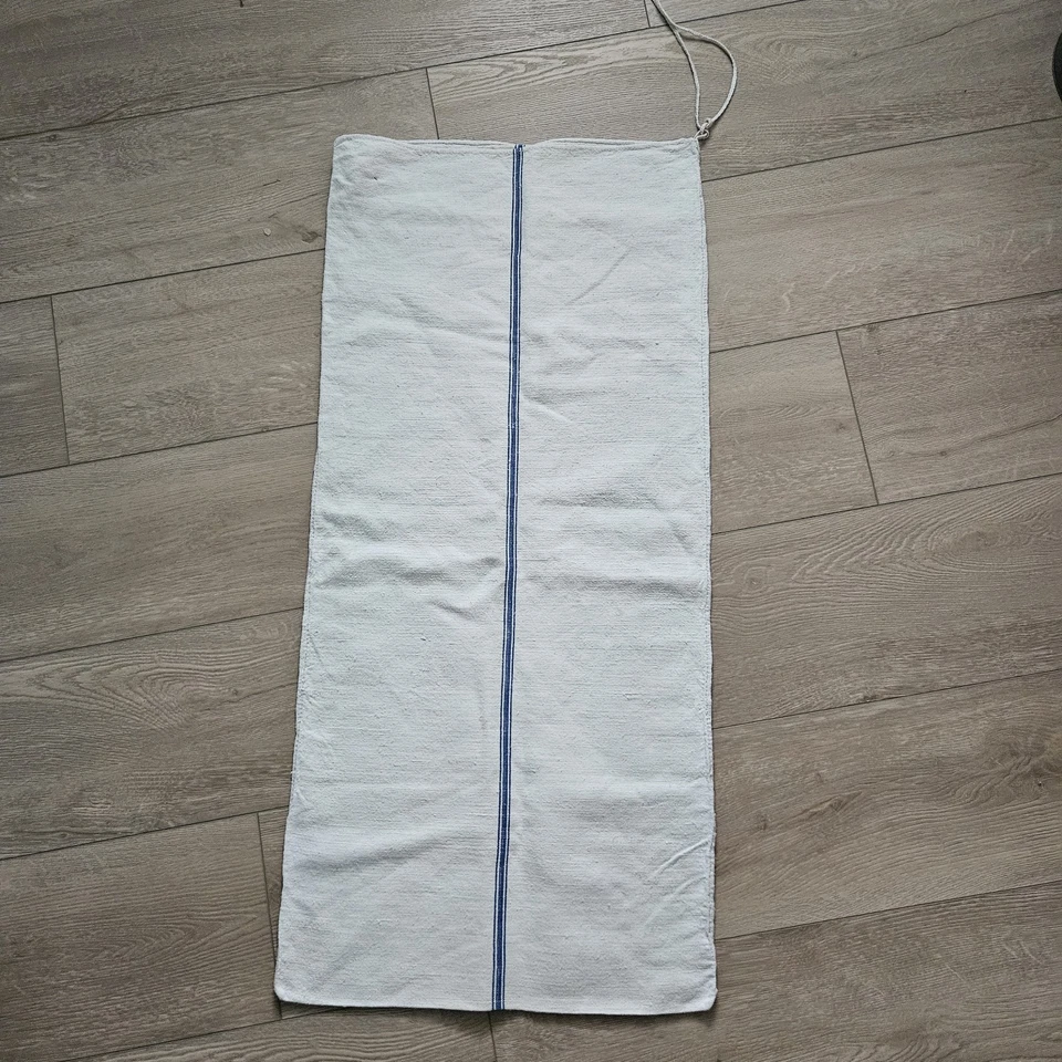 Saco de grano vintage rústico de lino crema azul 5 rayas 40,5"x18,5" limpio Foto 3 de 4