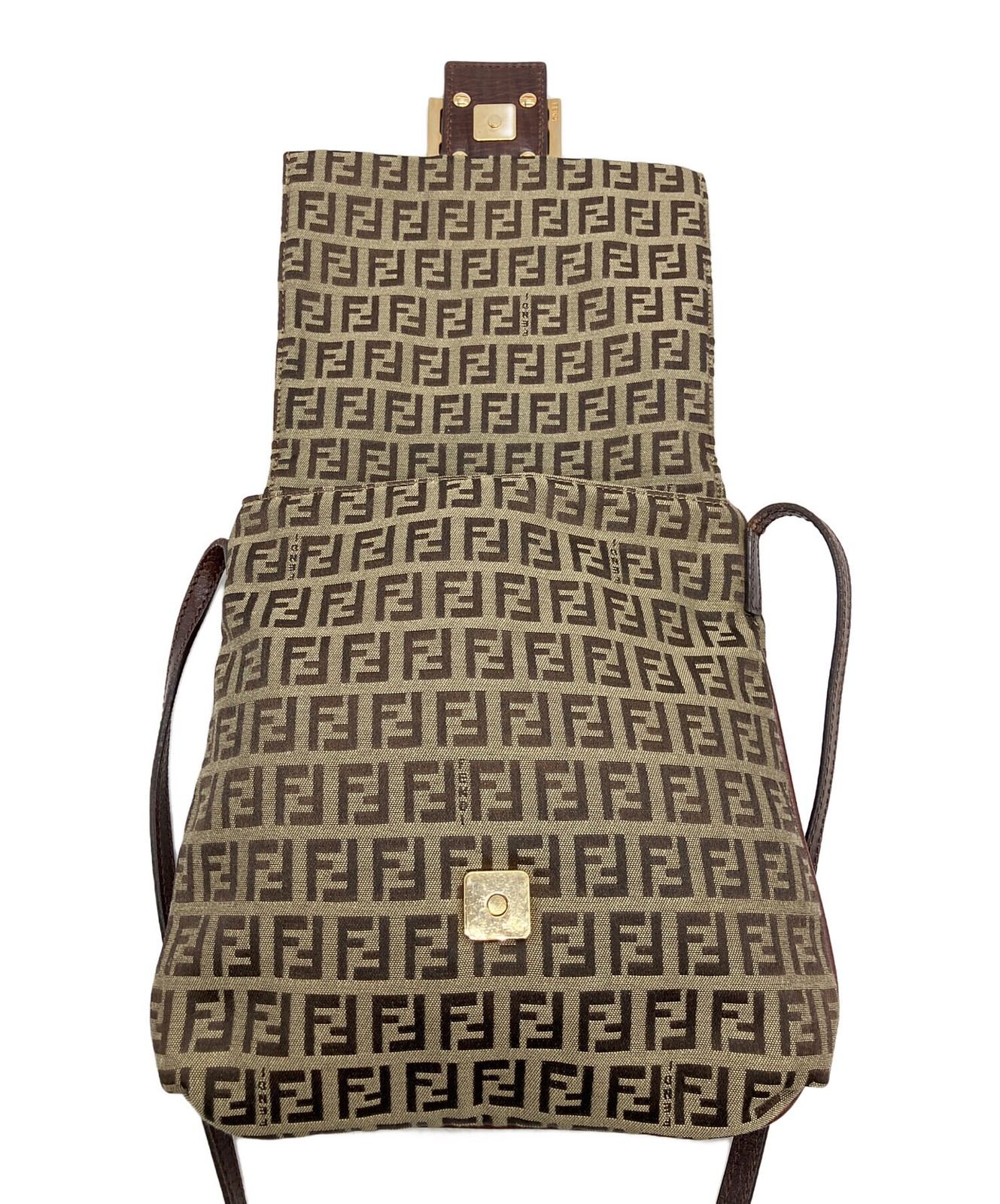 FENDI Shoulder bag Zucchino Mamma FF Logo Hardware Brown Vintage Auth From Japan image 9