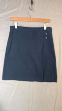 Lands' End Skirt Girls 14 Blue Twill A Line Pleated Button School Uniform
