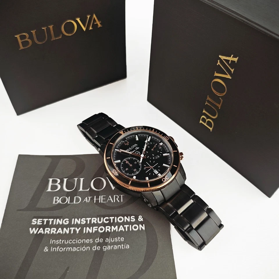 Bulova 98B302 Marine Star Black Dial Chronograph Quartz Men's Watch 45mm NEW~ - Image 4 of 4