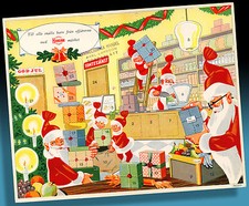 SCHÖNER ALTER ADVENTSKALENDER 50er > WICHTEL WEIHNACHTS LADEN MIT NIKOLAUS