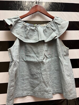 Women NWOT ''Prada'' blue/gray ruffled neckline sleeveless top. Size 46
