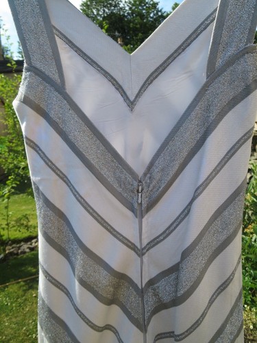 EXQUISITE SILVER IVORY STRIPE HARVEY NICHOLS VINTAGE PROM WEDDING DRESS SZ 10/12 - Picture 6 of 12