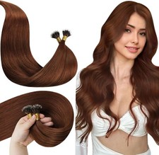 Laavoo Nano Beads Hair Extensions Real Human Hair Red Brown Nano Ring, Remy 14in
