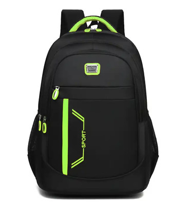 Large Capacity Unisex Backpack, Waterproof Nylon, Black/Green Trim, Travel Chest