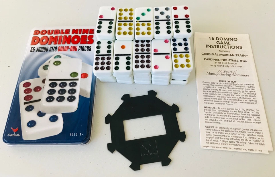 Double Nine Dominoes 55 Jumbo Size Color Dot by Cardinal in Tin Container 2006 - Image 2 of 4