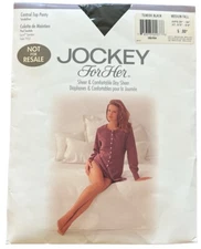 Jockey For Her Day Sheer Pantyhose Sz Medium Tuxedo Black Control Top Sandalfoot
