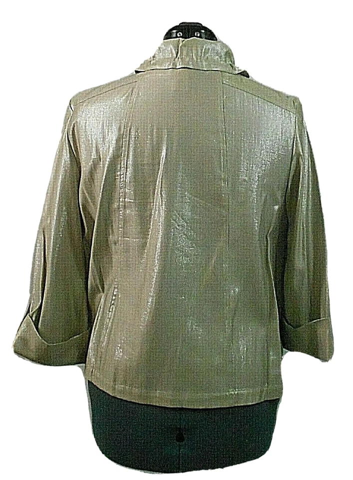 Ruby Rd Women's Rayon Blend Gray Jacket Drawstring Hi-Stand Collar Size 10 - Image 4 of 4