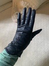 Vintage Ladies Kid LEATHER GLOVES Small NAVY BLUE