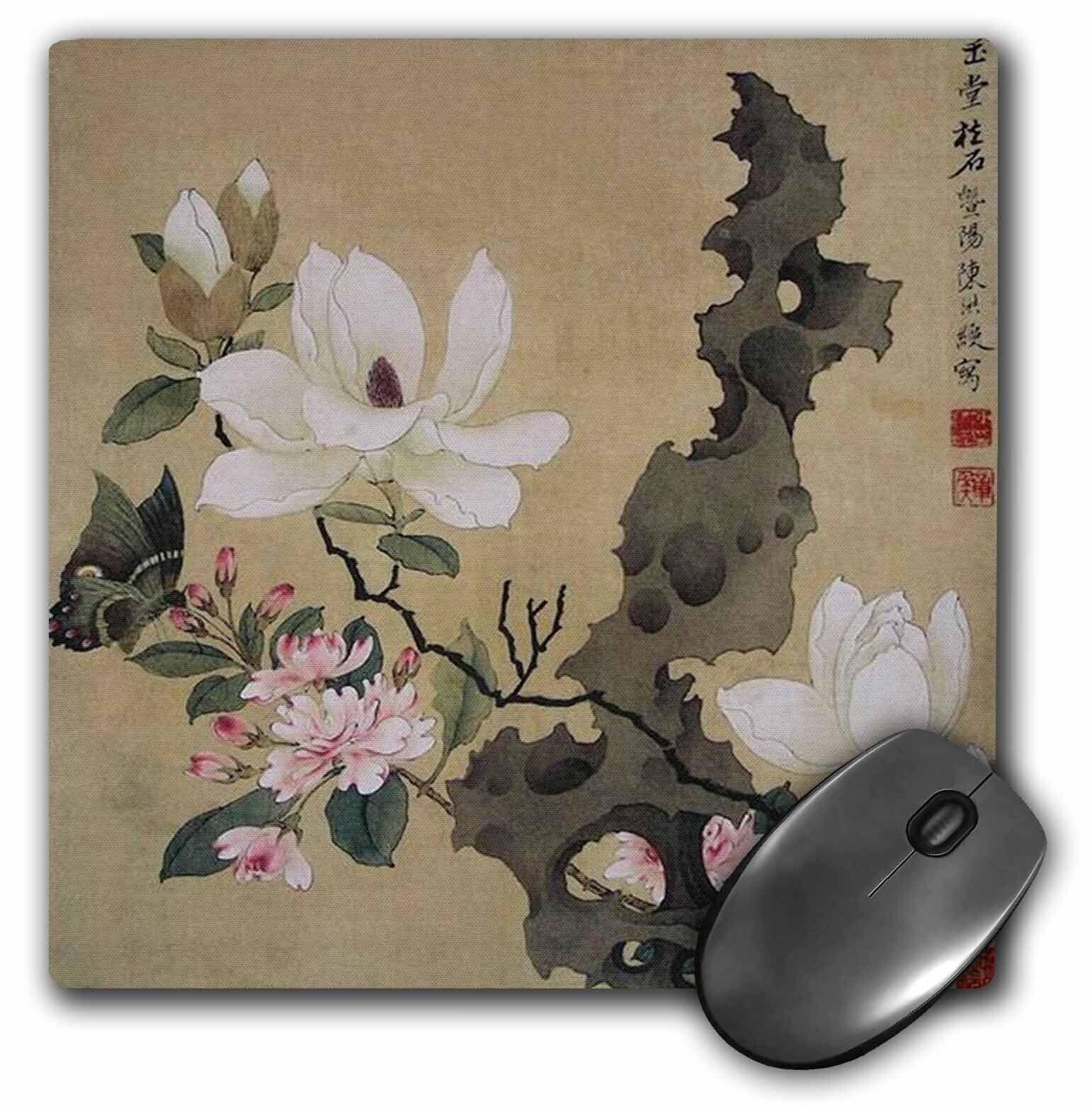 3dRose Print of Chinese Ink Painting With Floral and Butterfly MousePad