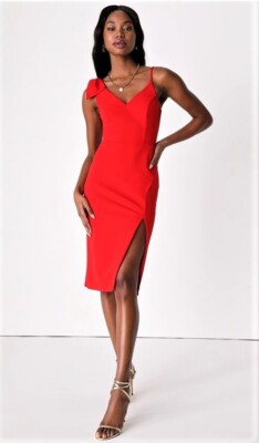 lulus red midi dress Red Poplin Plunge Neck Midi Dress | Womens | Small (Available in XXS, XS, M, L, XL) | 100% Cotton