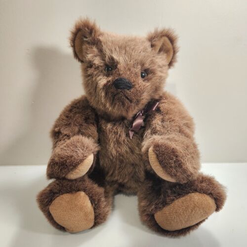 Vintage BLACK FOREST BEARS Brown Bow Plush RARE 16" Jointed Stuffed Animal - Picture 1 of 23