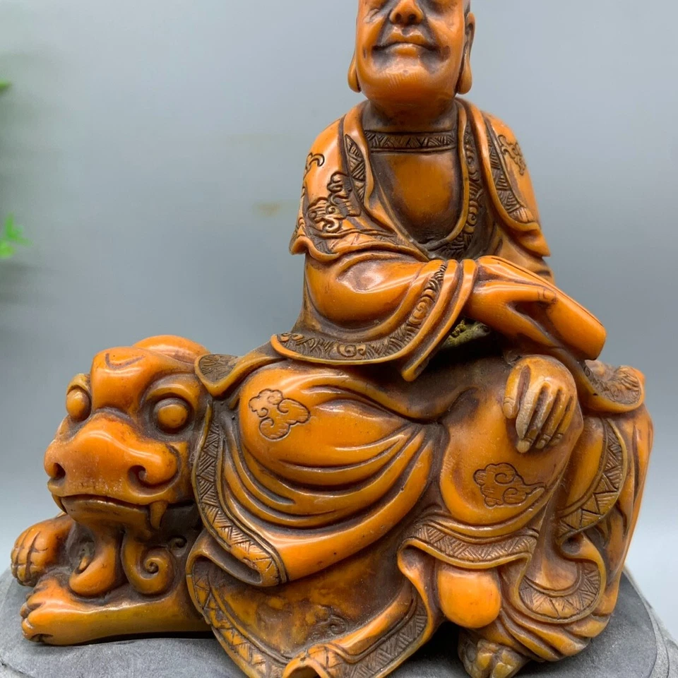 4,3"Nobre shoushan pedra esculpida Vajraputra arhat Sat on leão estátua selo selo selo selo - Imagem 2 de 4