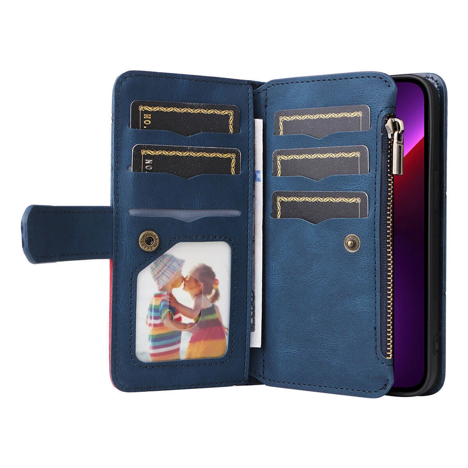 Splice Leather Wallet Flip Phone Case For iPhone 11 12 13 14 15 16 Pro Max XR XS - Image 4 of 4