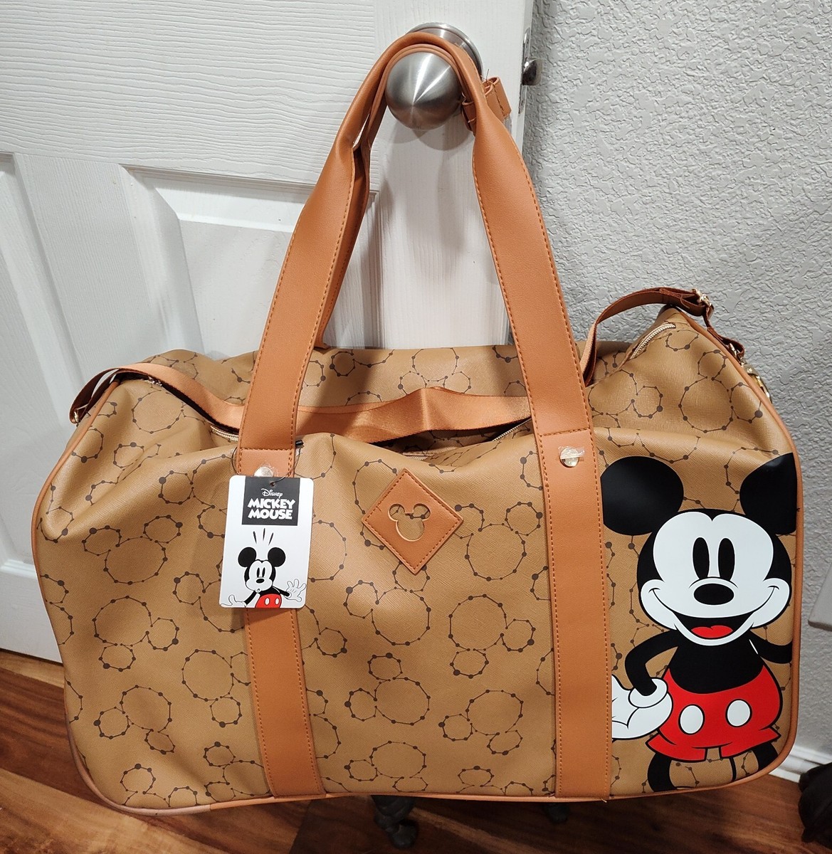 Bioworld Disney Mickey Mouse Rolling Duffle Bag Luggage Cognac