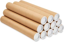 Stockroom plus 12 Pack Brown round Cardboard Mailing Tubes with Caps for Shippin