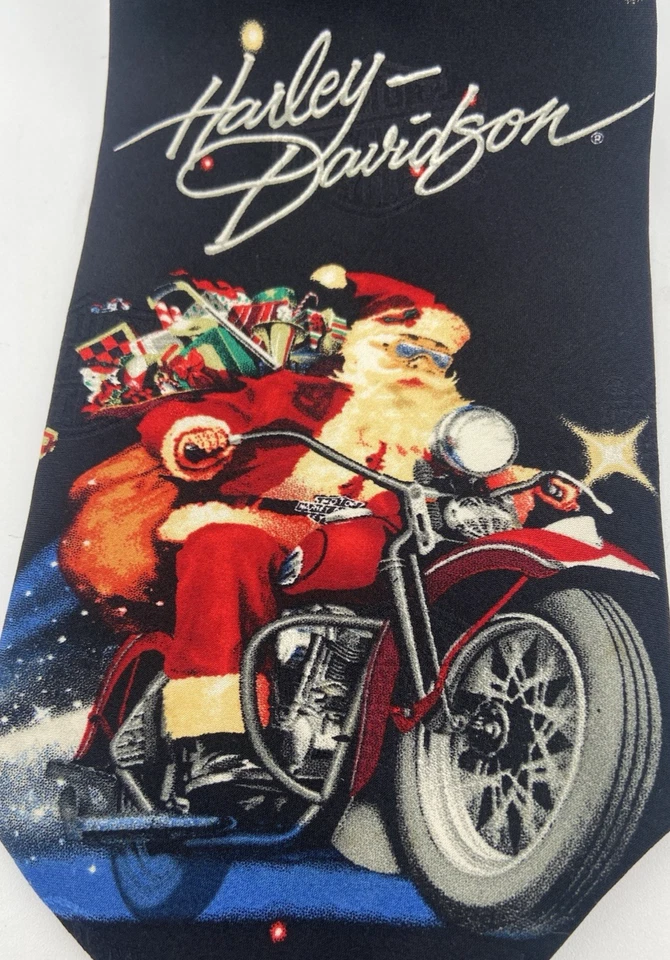 Harley Davidson Corbata Papá Noel Navidad 100% Seda Motocicleta Fiesta EE. UU. Foto 2 de 4