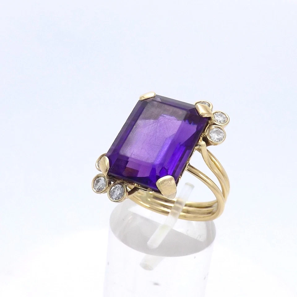 14k Gold Emerald Cut Setting Semi Mount Bypass Ring Natural Amethyst Diamond - Image 2 of 4