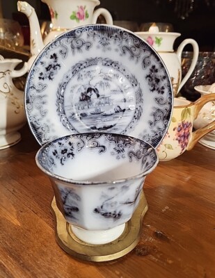 Rare Antique Mulberry Transferware Handless Cup & Saucer Beauties Of China