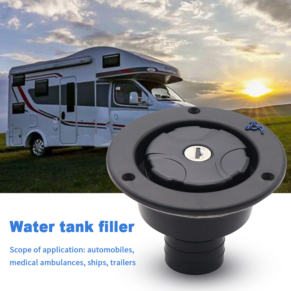 RV Car Fresh Water Fill Hatch Lockable Camping Filler Trailer Filter
