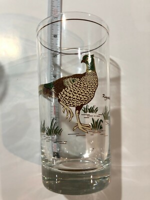 Vintage Ring-neck Pheasant Glass  Culver USA with gold trim