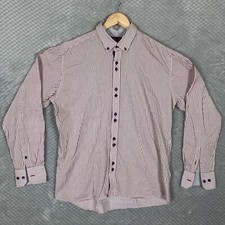 Vichi Dress Shirt Mens Button Down Formal Long Sleeve Pin Stripe White Red Large