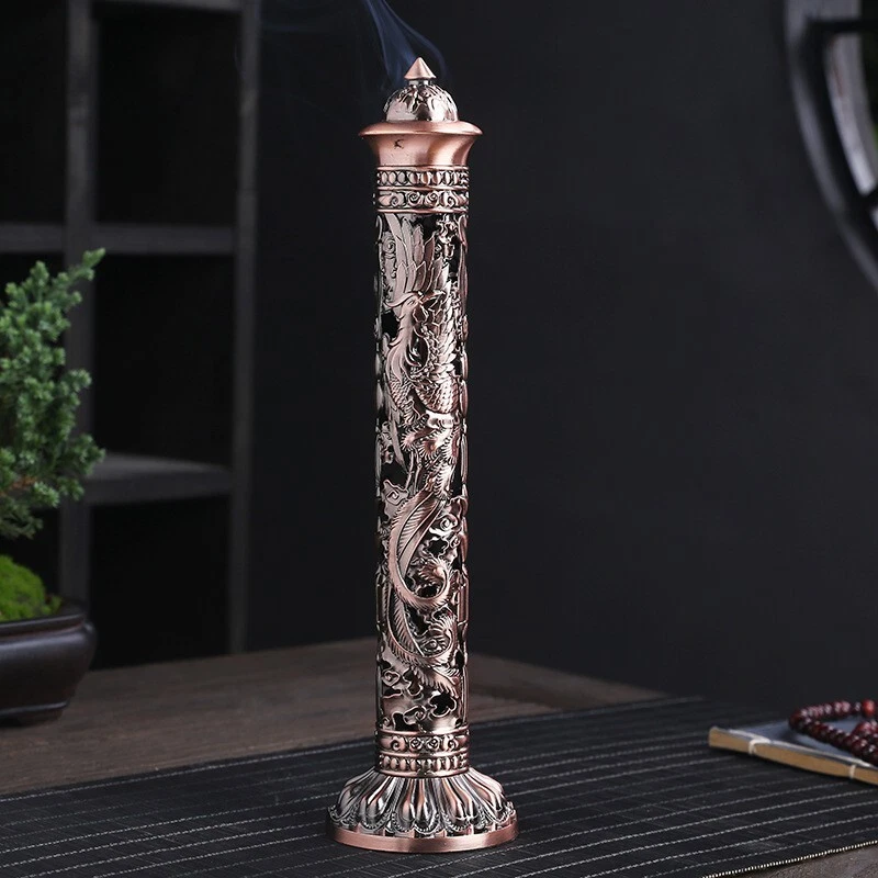 🧘Bruciatore Incenso Zen Verticale Buddha Sutra Drago Fenice in Metallo Retrò 🕯 - Immagine 4 di 4