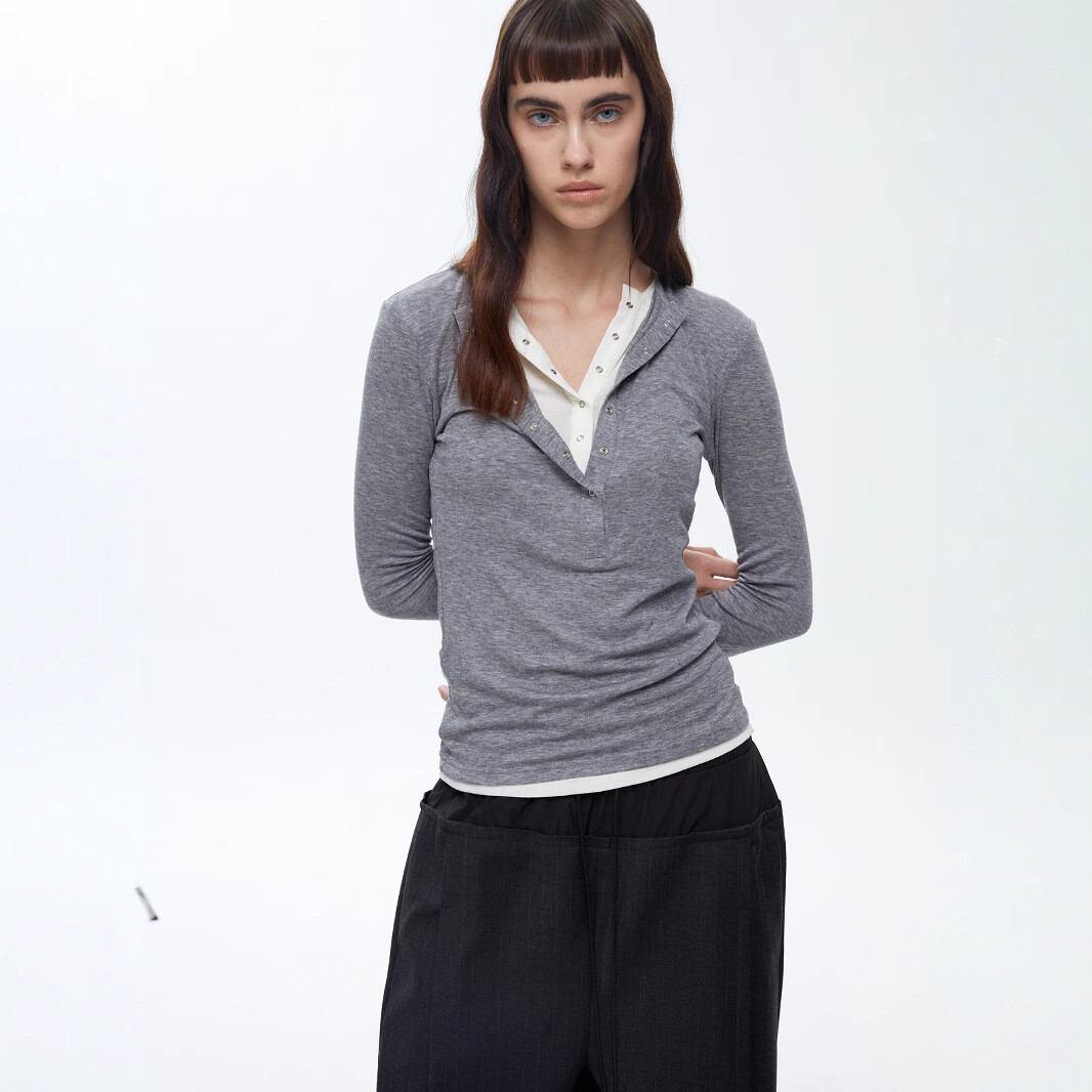 FILA T shirt donna THE ROW nuova con bottoni comoda manica lunga