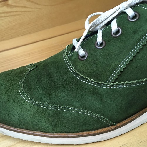 John Fluevog vintage green Wingtip leather oxford shoes Lug Sole mens 11.5-12 - Picture 10 of 22