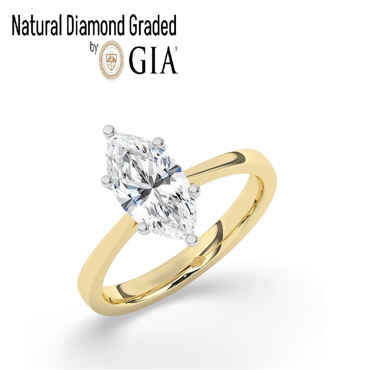Marquise Solitaire Natural Diamond Engagement Ring 18k Yellow Gold 