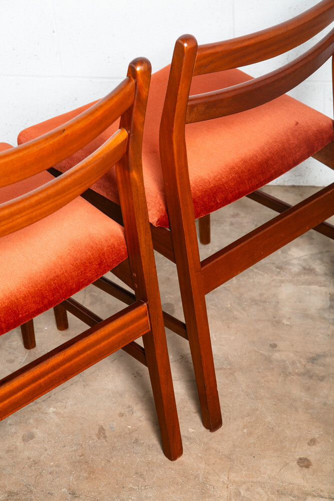 Mid Century Danish Modern Dining Chairs Set 4 Solid Teak Orange Dark