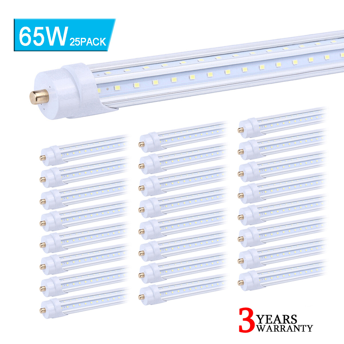 25 Pack T8 8FT FA8 Single Pin Led Tube Light Bulbs 65W 8' Led Shop Light 5000K