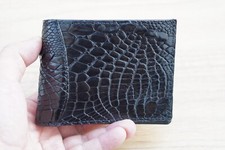 Money Clip Crocodile Skin Leather Bifold Men's Wallet Real Black  F5