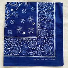 Vintage Men Bandana Blue Cotton Floral Geometric White Handkerchief Kerchief 19"