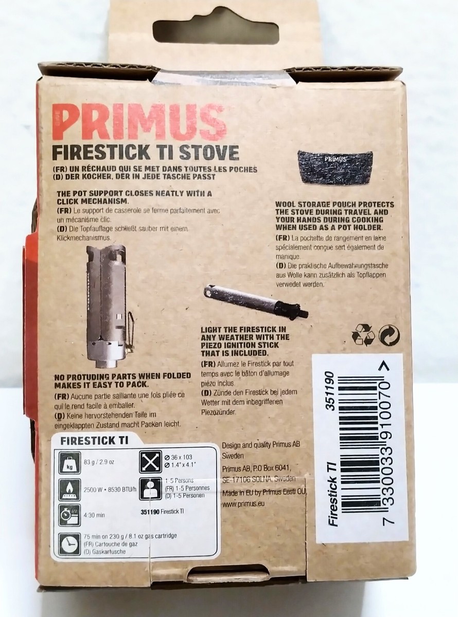 Primus Firestick Titanium Stove with piezo ignitor and Primus Firestick Titanium Stove with piezo ignitor and