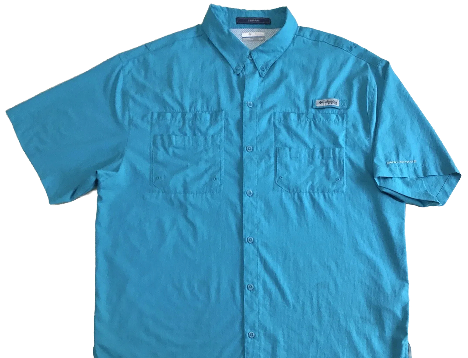 Columbia Mens Fishing Shirt XL Blue PFG Vented Button Up Short Sleeve