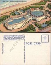 1950~LINEN POSTCARD~Birds Eye View~Marine Studios~Marineland~Aerial ~FL~Beach