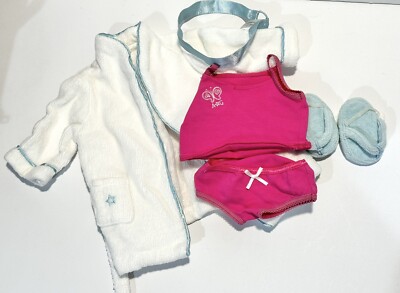 American Girl Doll Cozy Star Robe White Spa Terry Cotton Slippers Pink ...