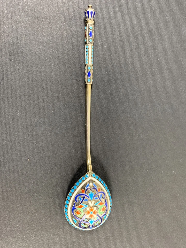 Imperial ruso cloisonne esmalte en 84 cuchara de plata zolotnik Moscú 1888-5,75" Foto 2 de 4