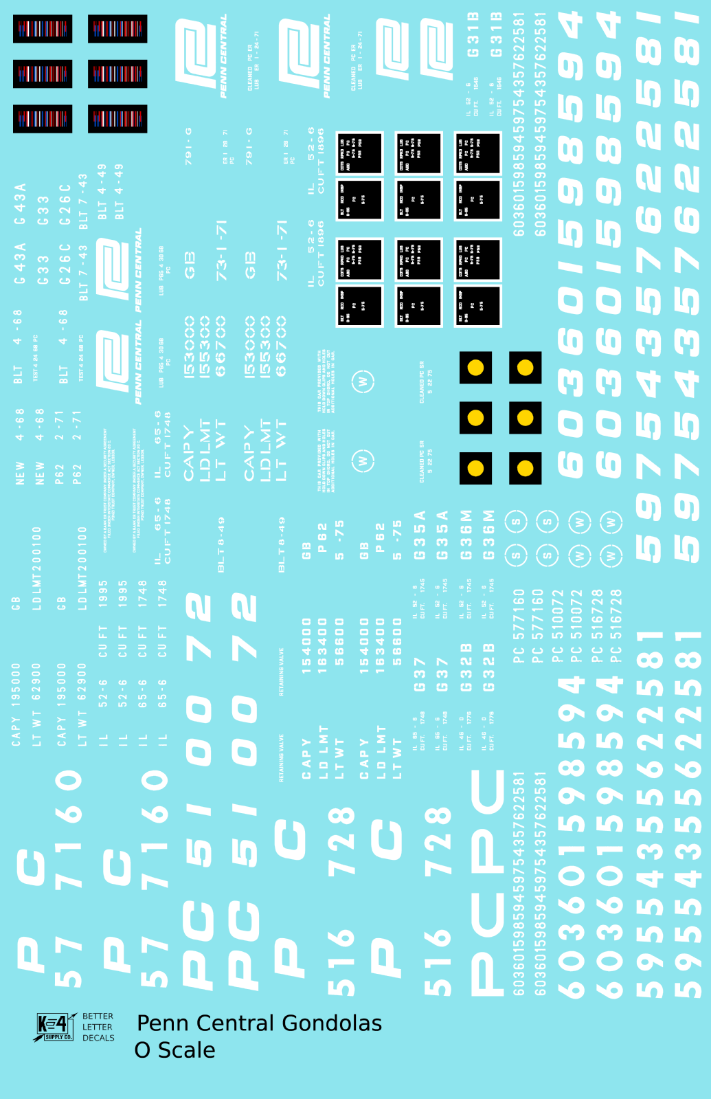 K4 O Scale Decals Penn Central Gondola White
