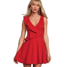 NWT Lulus Secret Admirer Red Sleeveless Ruffled Skater Dress Large
