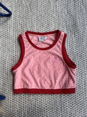 adidas Originals top Adicolor Monogram Frottee Sport cropped pink red Größe L/XL