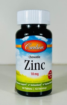 Carlson Chewable Zinc Tablets 10mg, 84 Tablets, Antioxidant & Immune Health 2028