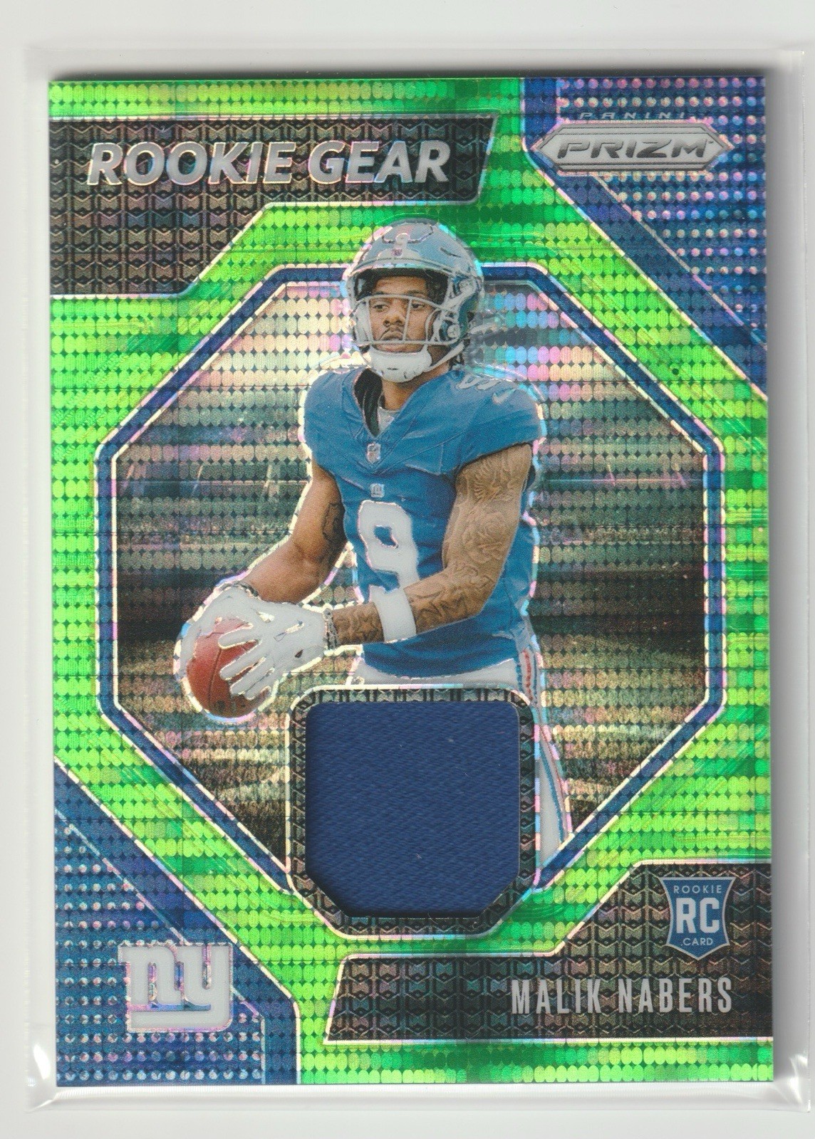 2024 Panini Prizm - Rookie Gear Malik Nabers Neon Green Pulsar Prizm (MEM, RC)