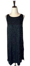 Diane Von Furstenberg Dress Women 6 Black Silk Jeweled Shift Mini Cocktail Party