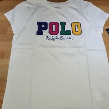 Polo by Ralph Lauren White Tee with Multicolor Logo Girls Size 12/14 New
