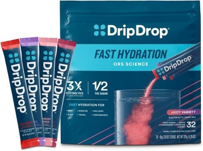 DripDrop Hydration Packets - Juicy Variety Pack Single Serve Electrolytes Powder