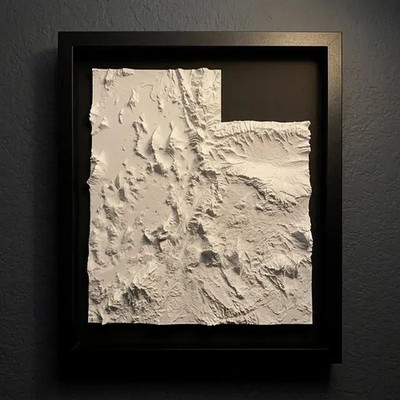 3D Utah Map Wall Art: Topography in Black Wood Frame
